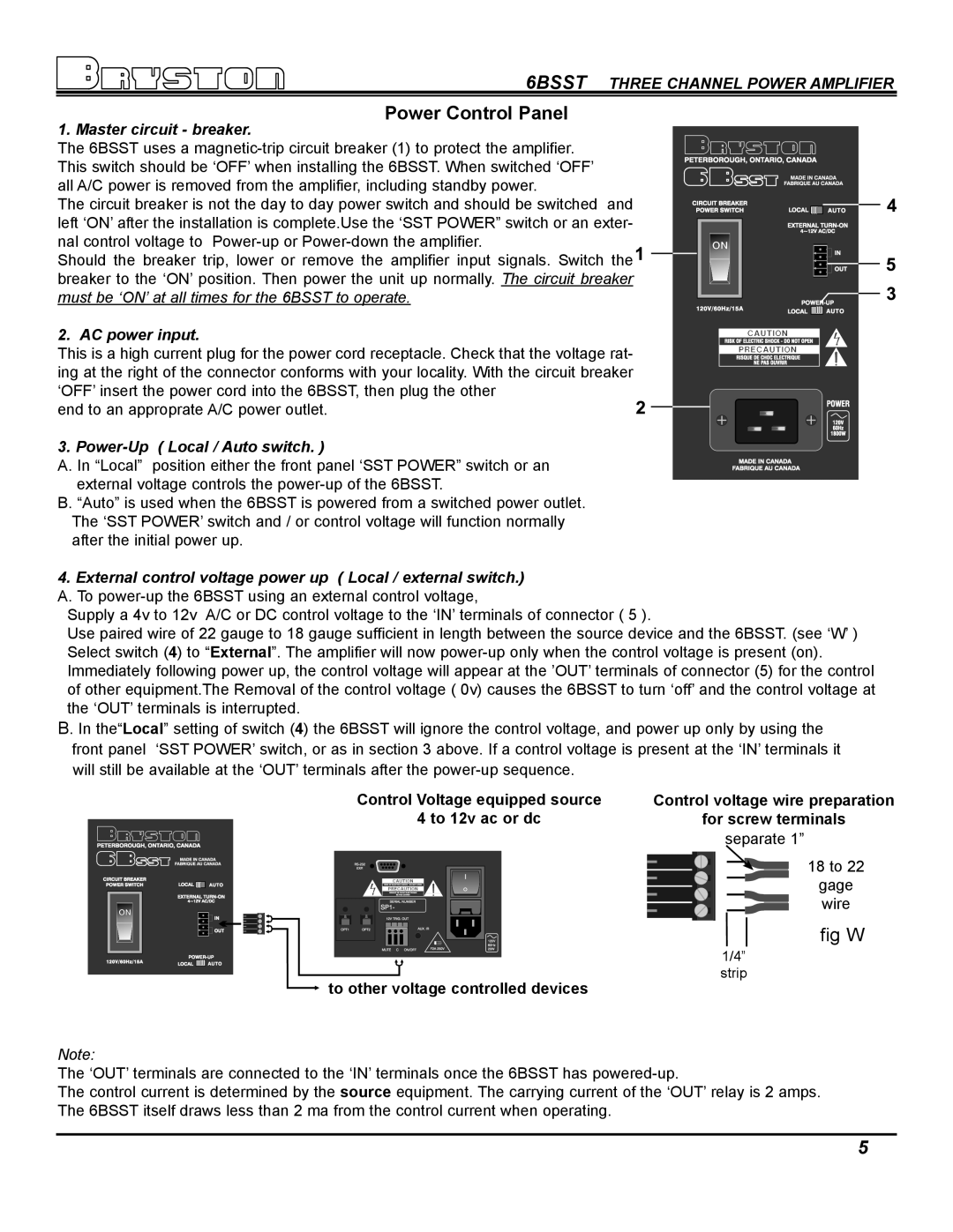 Bryston 6B SST owner manual Master circuit breaker, AC power input, Power-Up Local / Auto switch 